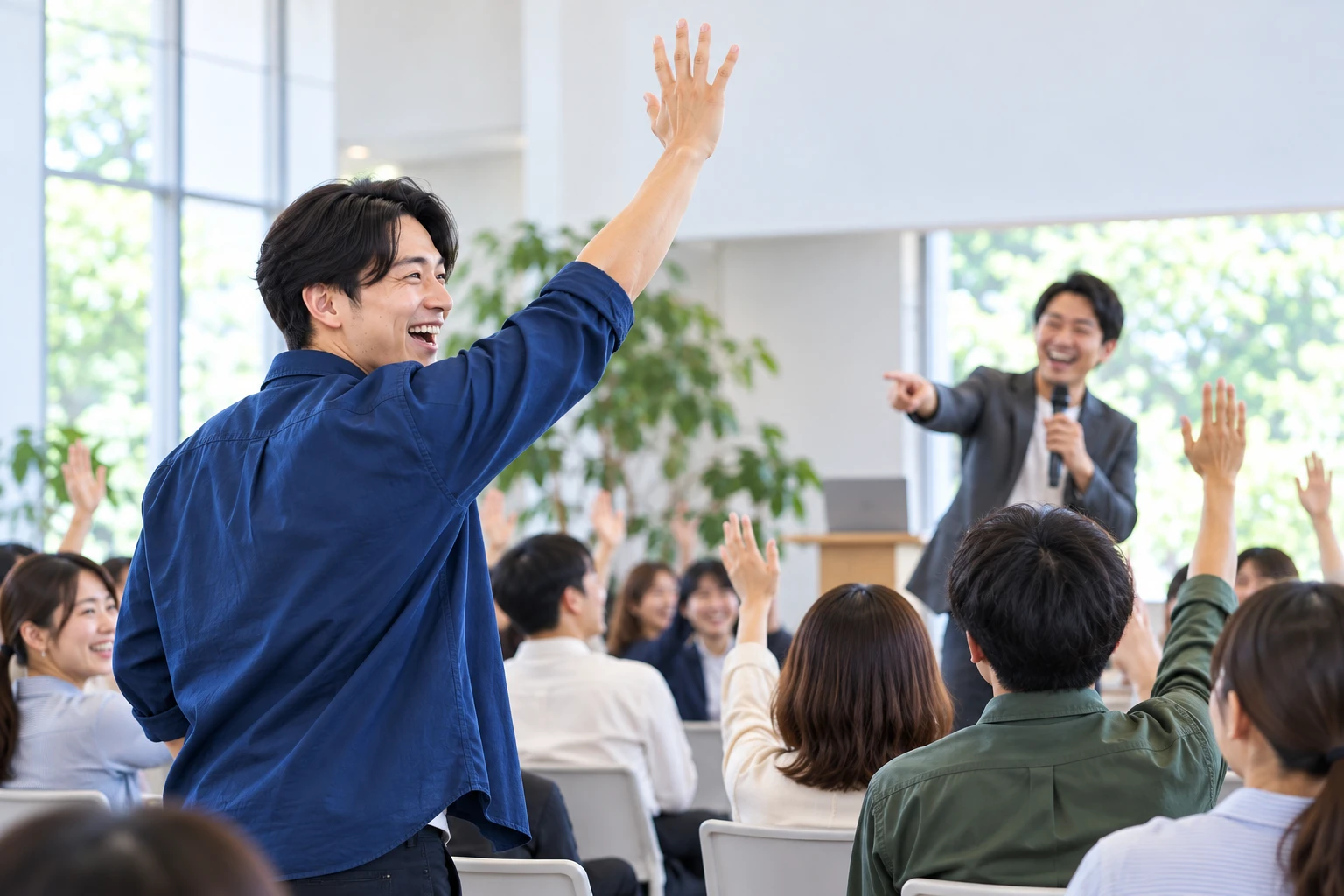 司会者に向けて代表者に立候補する人の利用イメージ