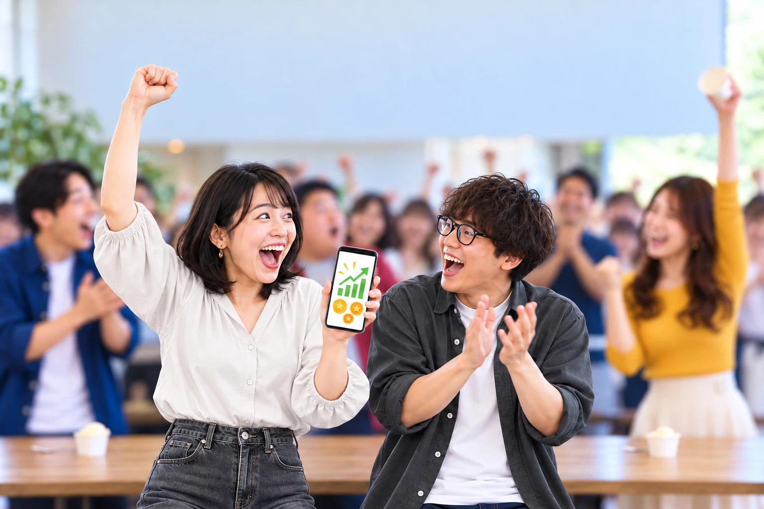 予想が的中し、喜ぶ参加者の利用イメージ